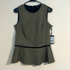 NWT WORTH New York black gold metallic peplum sleeveless top